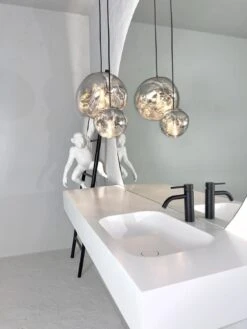 Pianura Emilia Badmöbel Set 160 Cm Mit LED-Lichtspiegel Und Hängeleuchten, Becken Rechts