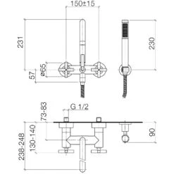 Dornbracht TARA Wannenbatterie Für Wandmontage Mit Schlauchbrausegarnitur -Badwelt Verkauf dornbracht serie tara wanne wannenbatterie wandmontage 8583652