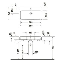 Duravit Qatego Waschtisch 80 X 47 Cm Geschliffen, 1 Hahnloch, Mit HygieneGlace