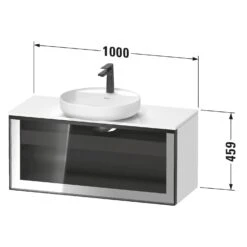 Duravit Vitrium Konsolenwaschtischunterbau Mit Ausschnitt 100 X 45,9 Cm, Mit Glasfront, Griff Weiß, Mit LED Licht
