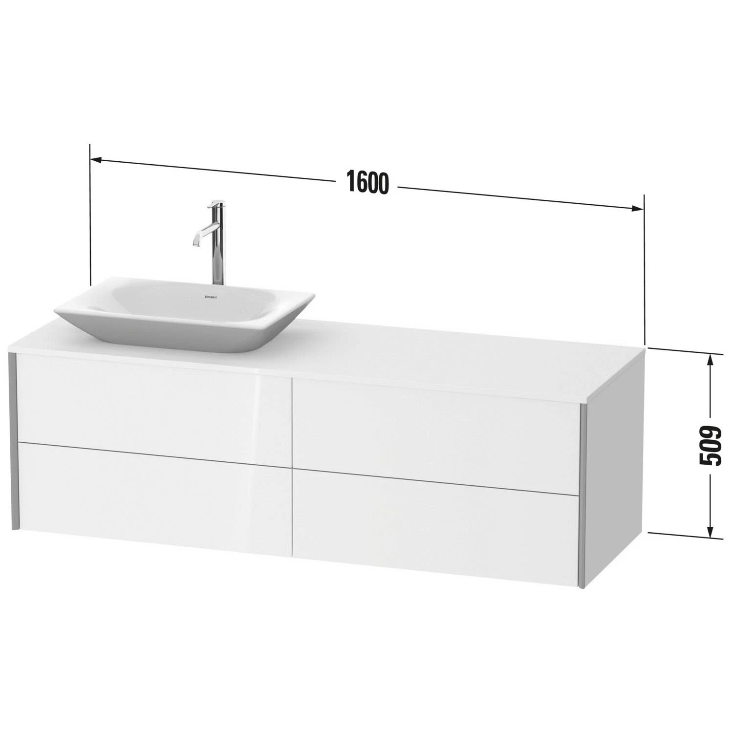 Duravit XViu Waschtischunterbau 160 Cm, Mit 4 Auszügen, Ausschnitt Links, Mit Zusatzmodul "H" 4 Duravit XViu Waschtischunterbau 160 Cm, Mit 4 Auszügen, Ausschnitt Links, Mit Zusatzmodul "H" – Bild 2