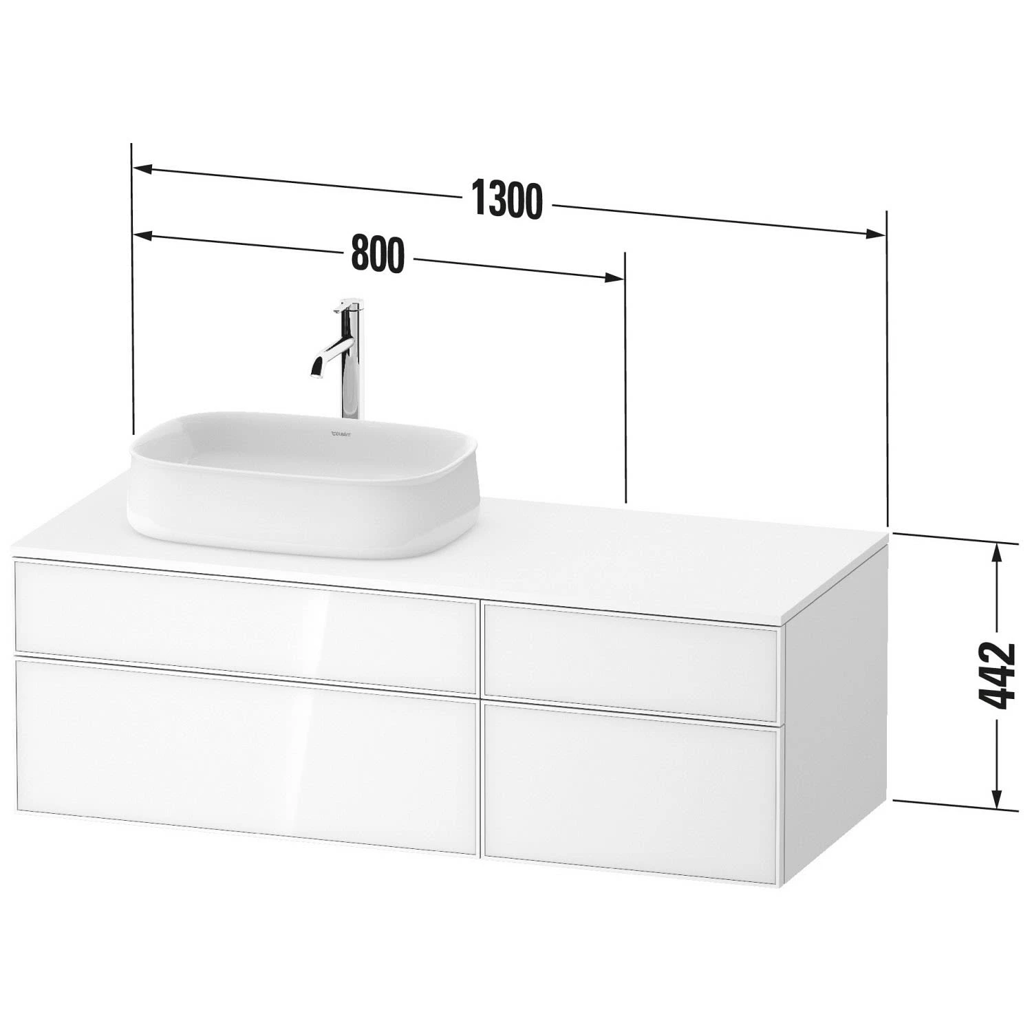 Duravit Zencha Konsolenwaschtischunterbau Mit Ausschnitt Links 130 X 44,2 Cm, 4 Auszüge, Mit Zusatzmodul "J" 6 Duravit Zencha Konsolenwaschtischunterbau Mit Ausschnitt Links 130 X 44,2 Cm, 4 Auszüge, Mit Zusatzmodul "J" – Bild 4