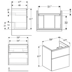 Geberit ICon Unterschrank Für Waschtisch 60 Cm, Mit 2 Schubladen