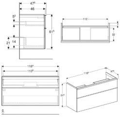 Geberit ICon Unterschrank Für Waschtisch 120 Cm, Mit 2 Schubladen
