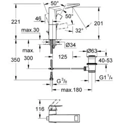 GROHE Allure Brilliant Einhand-Waschtischbatterie, DN15, Hebel Seitlich