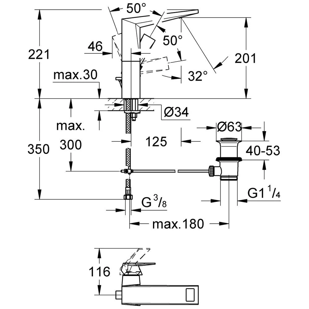 GROHE Allure Brilliant Einhand-Waschtischbatterie, DN15, Hebel Seitlich 3 GROHE Allure Brilliant Einhand-Waschtischbatterie, DN15, Hebel Seitlich