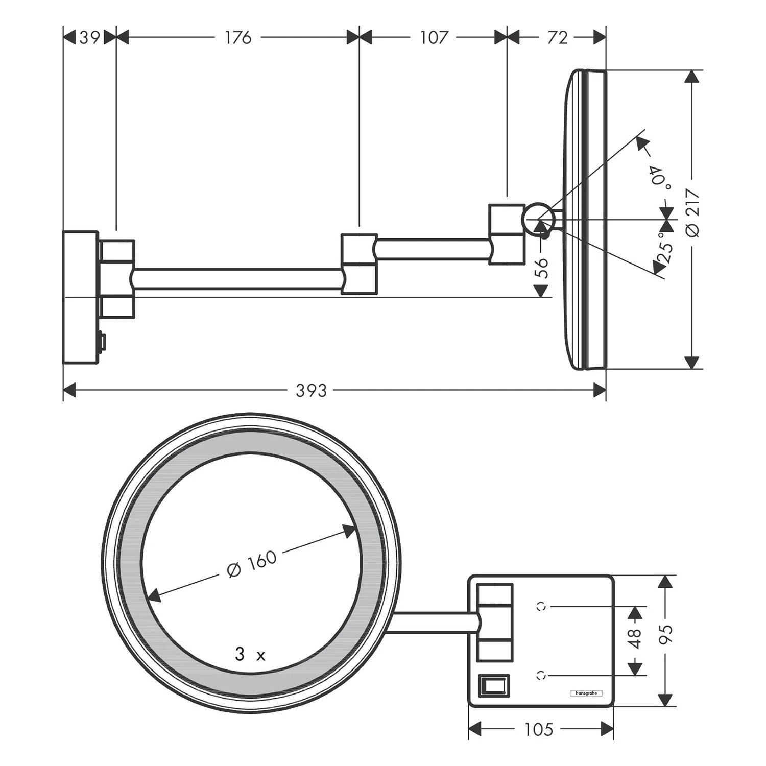 Hansgrohe AddStoris Rasierspiegel Mit LED Leuchte 3 Hansgrohe AddStoris Rasierspiegel Mit LED Leuchte
