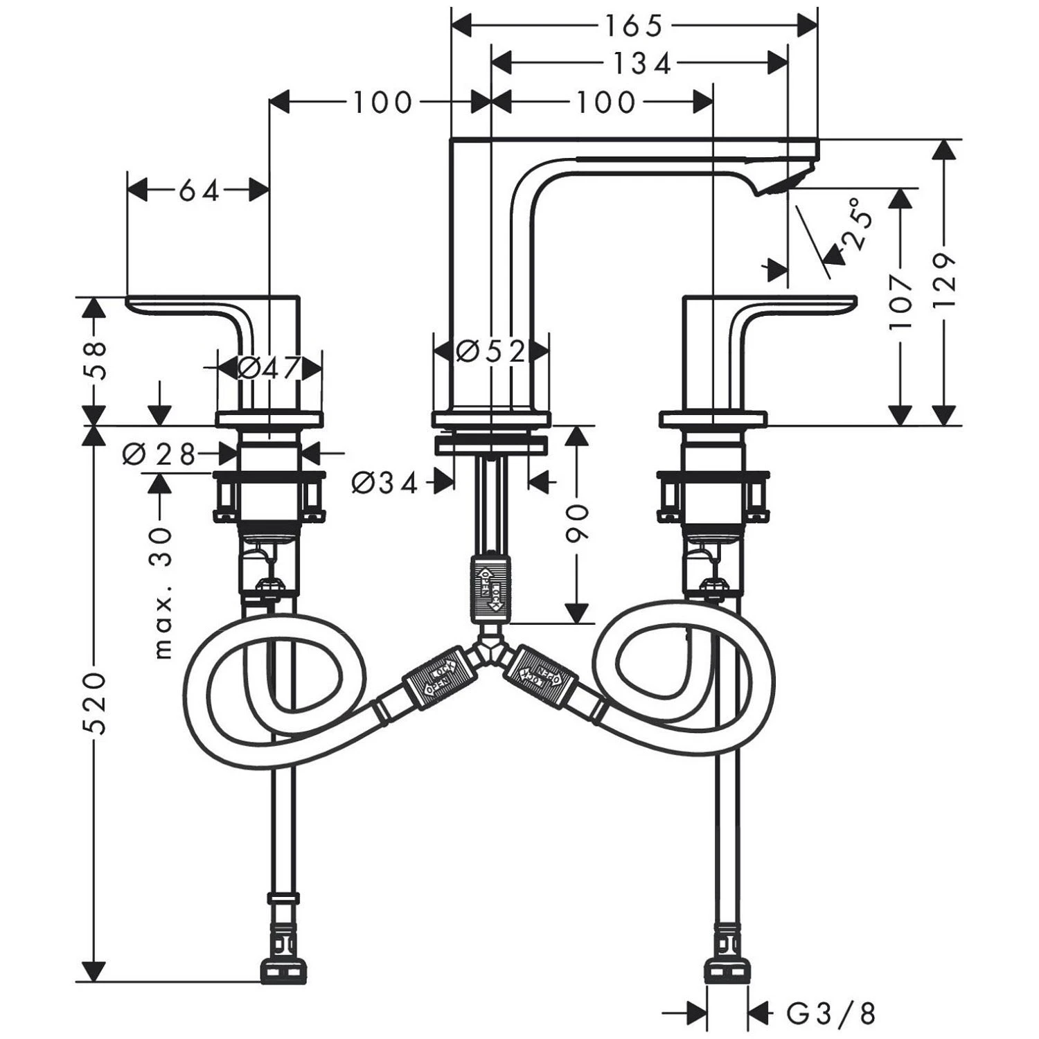 Hansgrohe Rebris S 3-Loch Waschtischarmatur 110 Mit Zugstangen-Ablaufgarnitur 4 Hansgrohe Rebris S 3-Loch Waschtischarmatur 110 Mit Zugstangen-Ablaufgarnitur – Bild 2