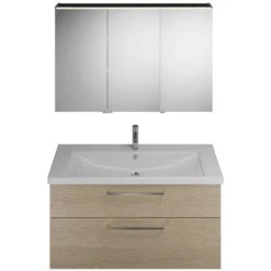 Burgbad Eqio Möbelkombination Inkl. Keramik-Waschtisch 123 Cm , Doppeltür Spiegelschrank Links, Mit Stangengriff P95