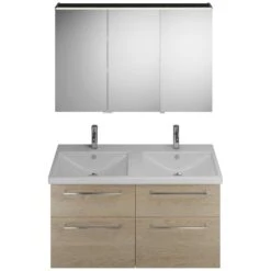 Burgbad Eqio Möbelkombination Inkl. Keramik-Doppelwaschtisch 123 Cm, Doppeltür Spiegelschrank Links, Mit Stangengriff P95