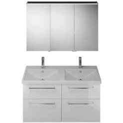Burgbad Eqio Möbelkombination Inkl. Keramik-Doppelwaschtisch, Doppeltür Spiegelschrank 123 Cm Rechts, Mit Stangengriff P95