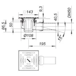 Dallmer Duschablauf 48 KE, DN 50, 10 X 10 Cm