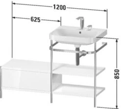 Duravit Happy D.2 Plus C-shaped Waschtisch Mit 2 Hahnlöchern, 120 X 49 Cm, Mit 1 Schubkasten Und Anbau Links