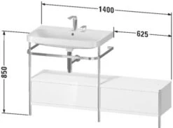 Duravit Happy D.2 Plus C-shaped Waschtisch Ohne Hahnloch, 140 X 49 Cm, Mit 2 Schubkästen Und Anbau Rechts