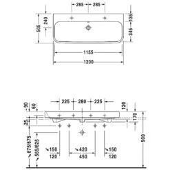 Duravit Happy D.2 Möbelwaschtisch 120 Cm Geschliffen, Mit 2 Hahnlöchern