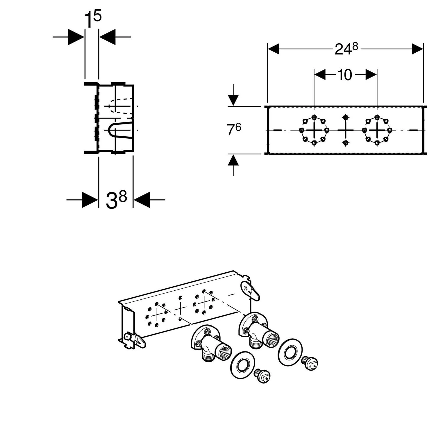 Geberit GIS Traverse Für Wandarmatur, AP, 10 Cm, Mit 2 Anschlüssen 4 Geberit GIS Traverse Für Wandarmatur, AP, 10 Cm, Mit 2 Anschlüssen – Bild 2