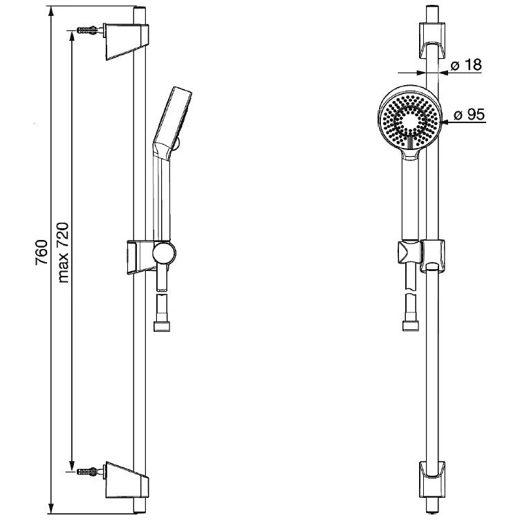 Hansa HANSABASICJET Wandstangen-Set 72 Cm 3 Hansa HANSABASICJET Wandstangen-Set 72 Cm