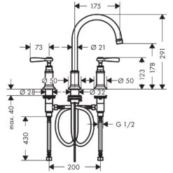 AXOR Montreux 3-Loch-Waschtischarmatur 180 Mit Zugstangen-Ablaufgarnitur Und Hebelgriffen