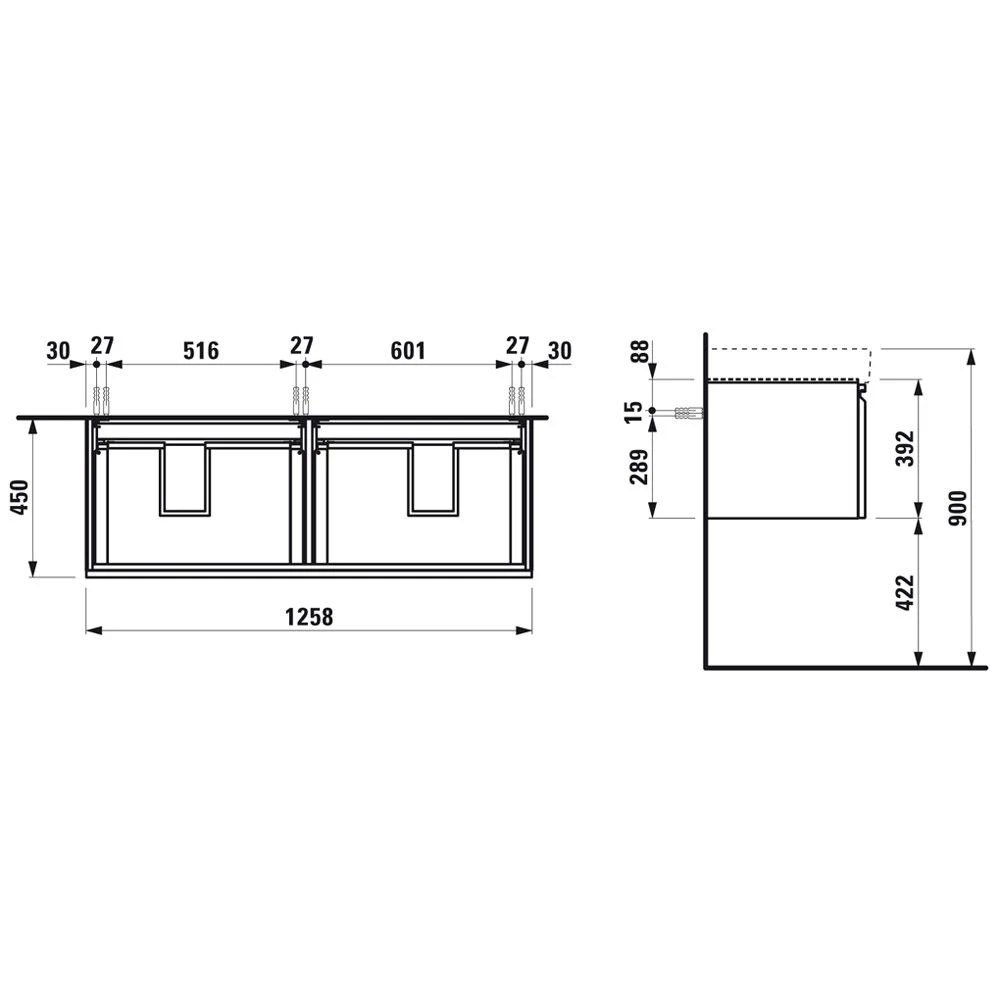 LAUFEN Pro S Waschtischunterbau 126 Cm Mit 2 Auszügen 3 LAUFEN Pro S Waschtischunterbau 126 Cm Mit 2 Auszügen