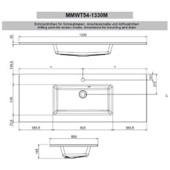 Pelipal Serie 6010 (Solitaire) Mineralmarmor-Waschtisch 133 Cm, Becken Mittig