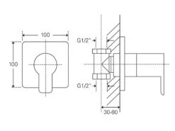 Treos Serie 193 Unterputzventil Warmwasser