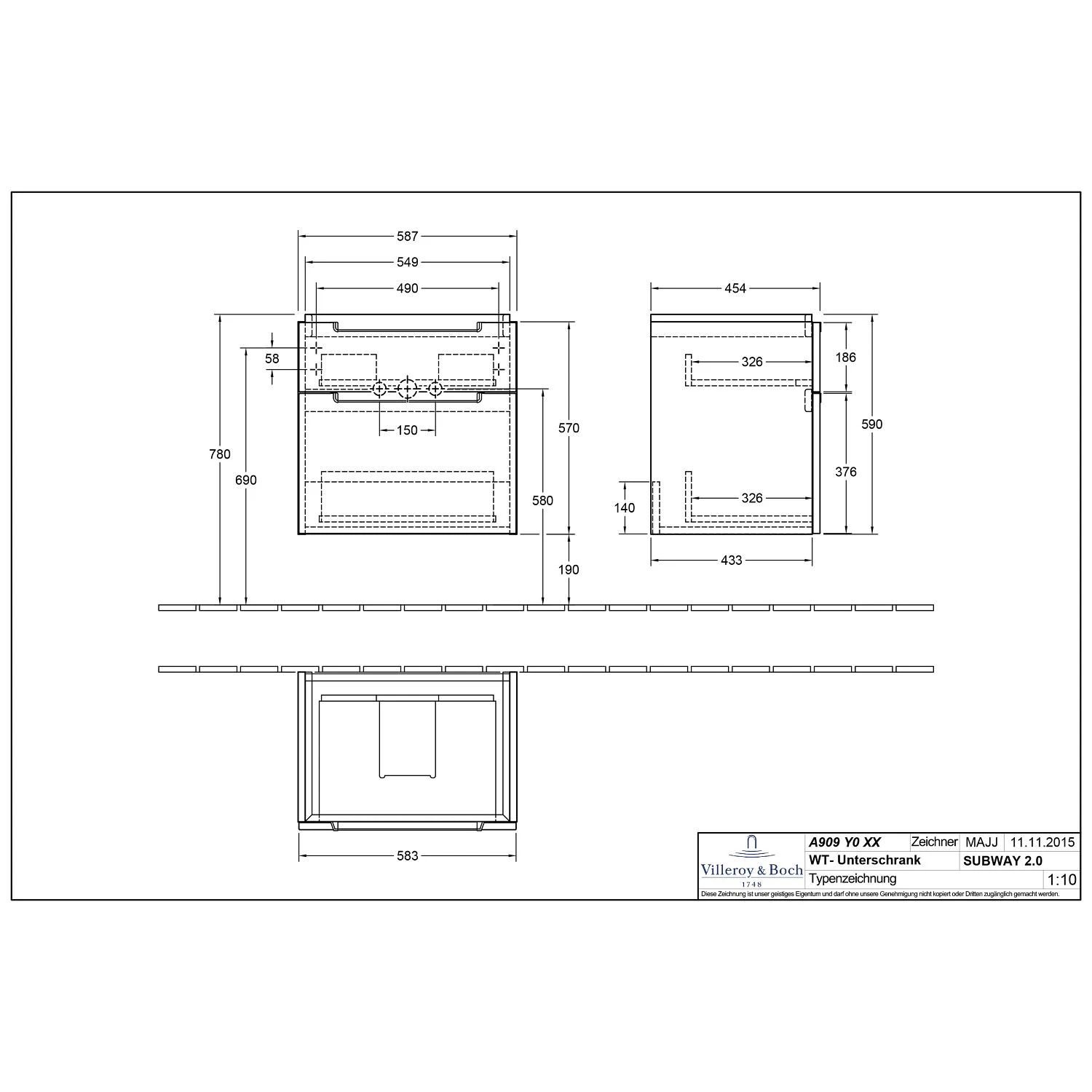 Villeroy & Boch Subway 2.0 Waschtischunterschrank XXL 58,7 Cm, Griffe Silberfarbig Matt, 2 Auszüge 6 Villeroy & Boch Subway 2.0 Waschtischunterschrank XXL 58,7 Cm, Griffe Silberfarbig Matt, 2 Auszüge – Bild 4