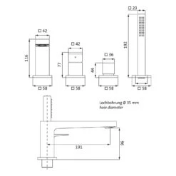Herzbach CEO IX-FINISH Vierloch-Wannenarmatur Mit Auslauf, Für Fliesen- Oder Wannenrandmontage