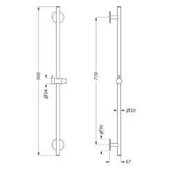 Herzbach DESIGN IX PVD COPPER STEEL Dusch-Wandstange Seven Round 90 Cm
