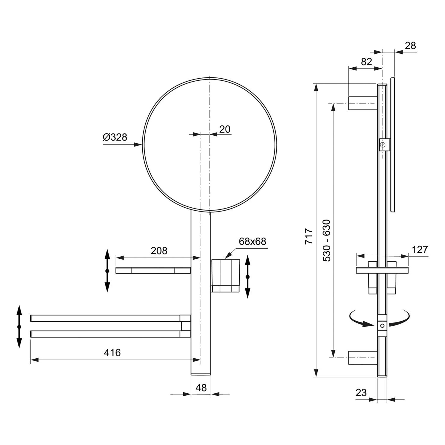 Ideal Standard Alu+ Beauty Bar Accessoires-Kombination M700 Mit Spiegel Durchmesser 32 Cm 3 Ideal Standard Alu+ Beauty Bar Accessoires-Kombination M700 Mit Spiegel Durchmesser 32 Cm