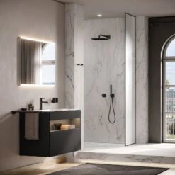 Keuco IXMO Black Selection Unterputz Duschsystem Mit Thermostat, Stabhandbrause Und Kopfbause, Eckige Rosette