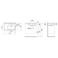 LAUFEN LUA Waschtisch 75 X 46 Cm, Asymmetrisch Becken Rechts, Mit Hahnloch, Ohne Überlauf