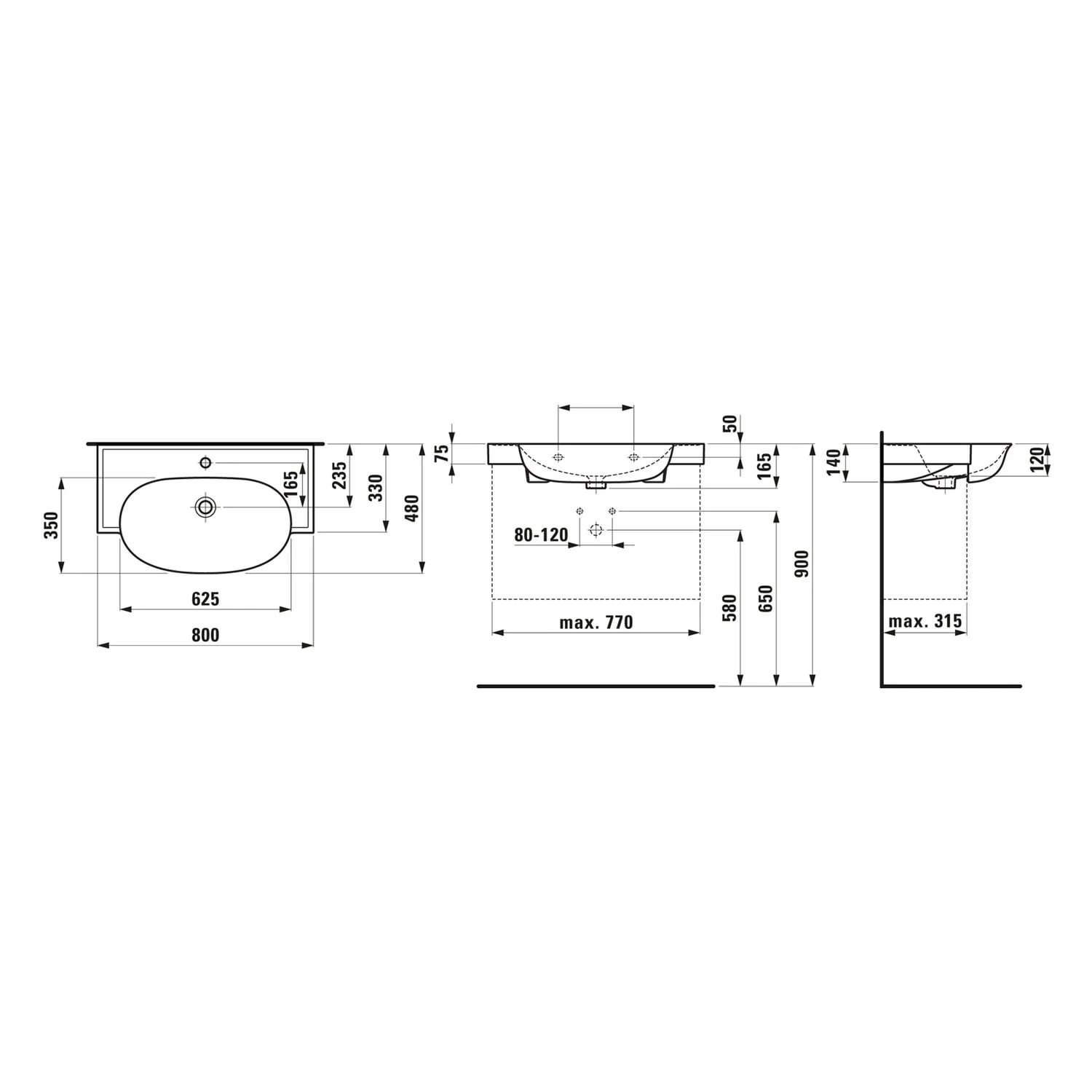 LAUFEN The New Classic Möbelwaschtisch 80 X 48 Cm, Mit 1 Hahnloch, Ohne Überlauf 4 LAUFEN The New Classic Möbelwaschtisch 80 X 48 Cm, Mit 1 Hahnloch, Ohne Überlauf – Bild 2