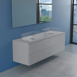 Progettobagno Elba Modular Glass Doppel-Waschtischkonsole 160 Cm Mit Hahnlochbohrung