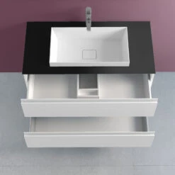 Progettobagno Stresa Unterschrank 80 Cm Mit Glasplatte Und ELY 60 Einbauwaschtisch, Mit Hahnlochbohrung