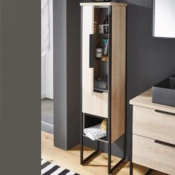 Puris Aspekt Mittelschrank 30 Cm Mit 1 Tür, Anschlag Rechts, 1 Einschubregal In Weiß Unten, 1 Auszug, Griff 338