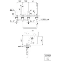 Steinberg Serie 160 4-Loch Wannen-Standarmatur Ausladung 21 Cm