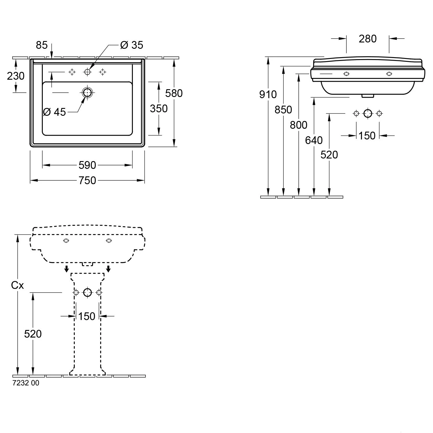 Villeroy & Boch Hommage Waschtisch 75 X 58 Cm, Mit Überlauf 4 Villeroy & Boch Hommage Waschtisch 75 X 58 Cm, Mit Überlauf – Bild 2