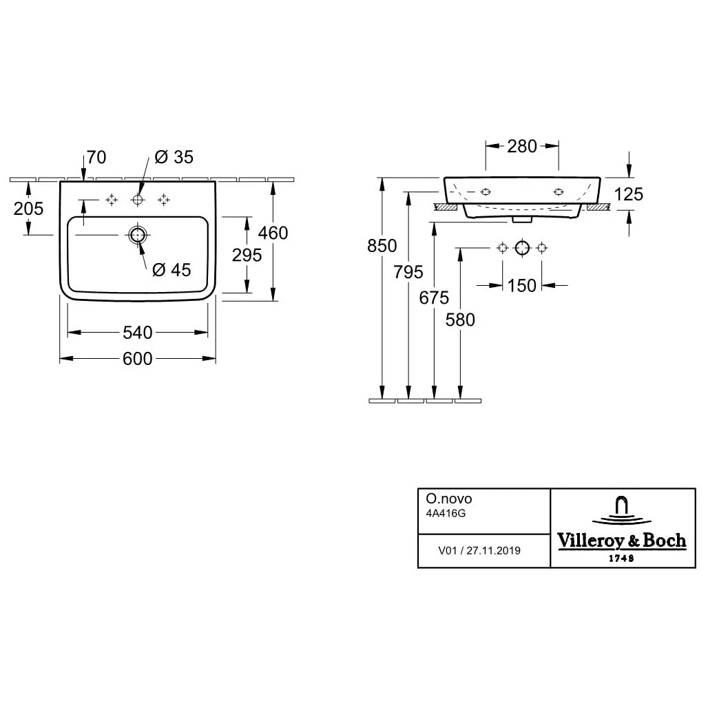 Villeroy & Boch O.novo Aufsatz-Waschtisch 60 X 46 Cm Mit Überlauf, 1 Hahnloch 4 Villeroy & Boch O.novo Aufsatz-Waschtisch 60 X 46 Cm Mit Überlauf, 1 Hahnloch – Bild 2