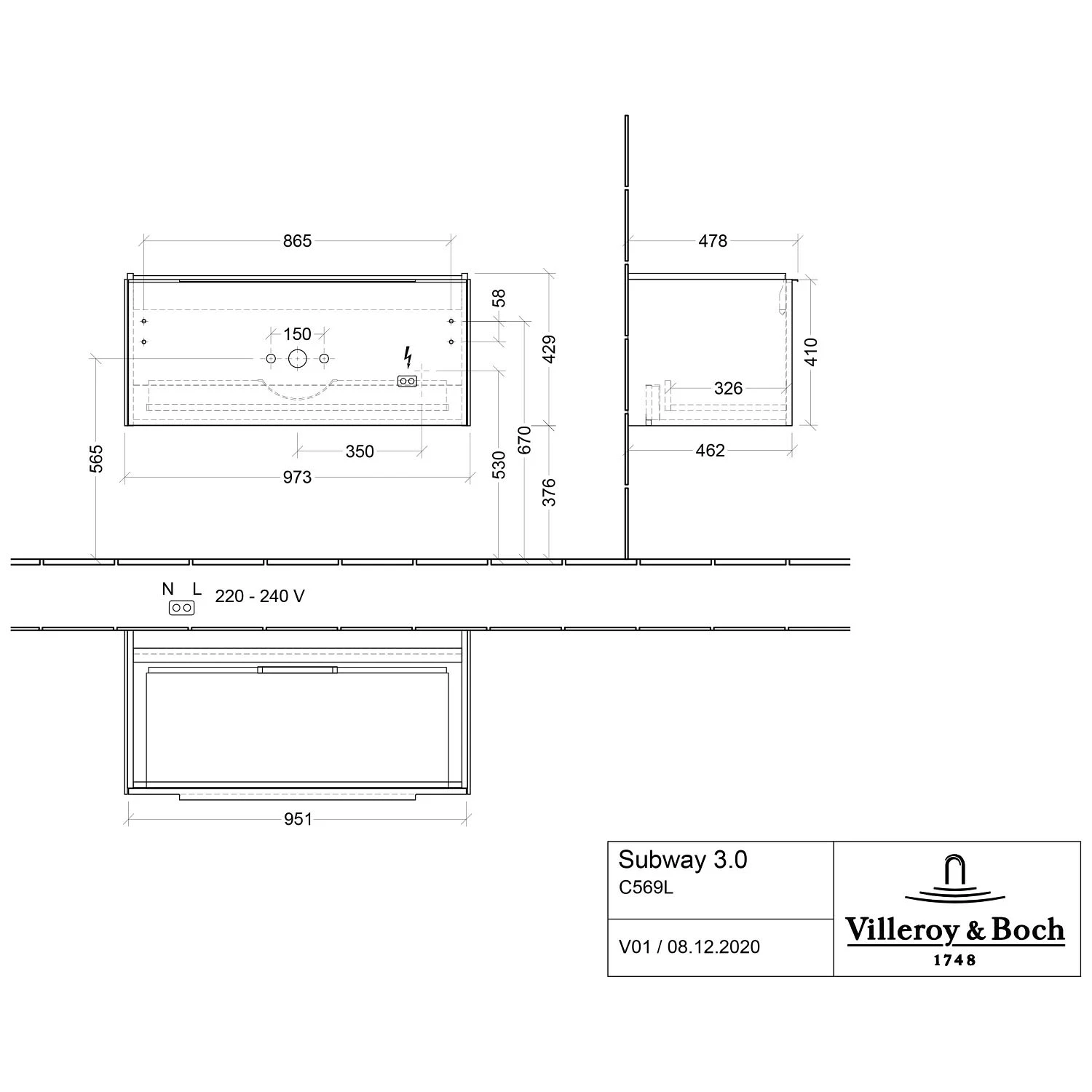 Villeroy & Boch Subway 3.0 Badmöbel-Set 100 Cm Mit Beleuchtung, Griff In Möbelfarbe, 1 Auszug 6 Villeroy & Boch Subway 3.0 Badmöbel-Set 100 Cm Mit Beleuchtung, Griff In Möbelfarbe, 1 Auszug – Bild 4