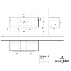 Villeroy & Boch Subway 3.0 Badmöbel-Set 130 Cm, Griff Volcano Black, 2 Auszüge, WT Für 2 Armaturen -Badwelt Verkauf villeroy boch alle kollektionen subway 3 10407617