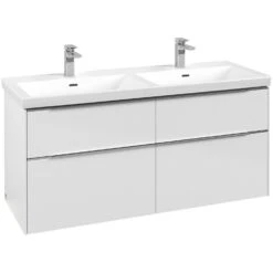 Villeroy & Boch Subway 3.0 Waschtischunterschrank 127,2 Cm, 4 Auszüge, Griffe Glänzend, Mit LED-Licht, Für Doppel-Waschtisch